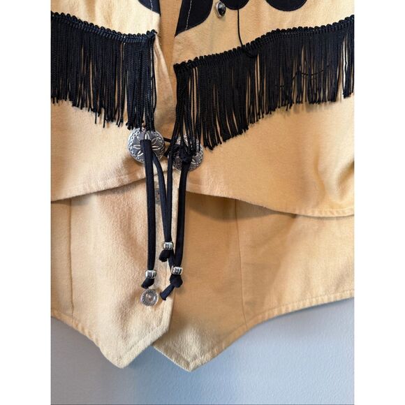 1849 Authentic Ranchwear Womens M Fringe Trim Western Jacket Beige Black Cowgirl - Picture 3 of 13